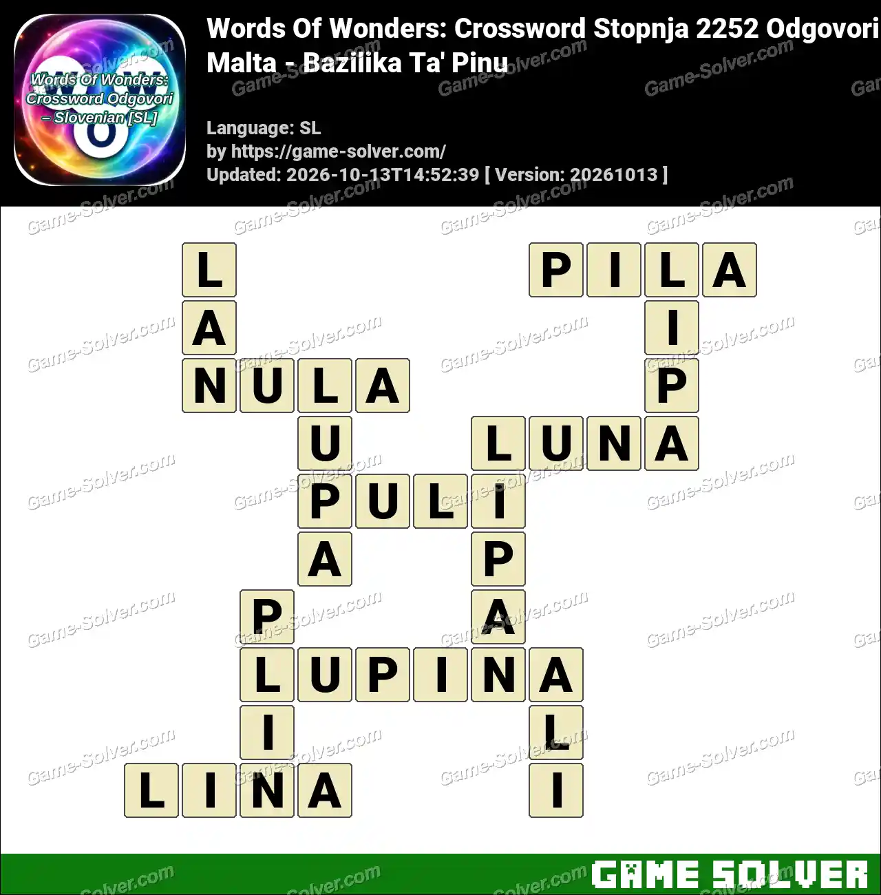 Words Of Wonders: Crossword Stopnja 2252 Odgovori – Malta – Bazilika Ta’ Pinu